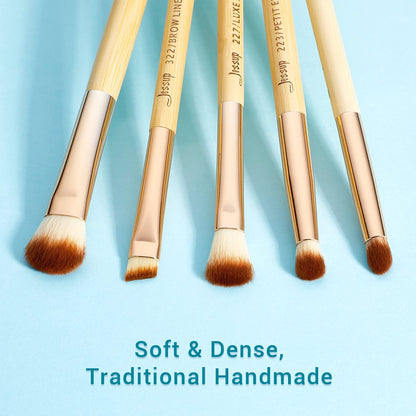 Jessup 15-Piece Bamboo Eye Makeup Brushes Set - Premium Synthetic Eyeshadow Blending, Concealer, Eyebrow & Eyeliner Brushes