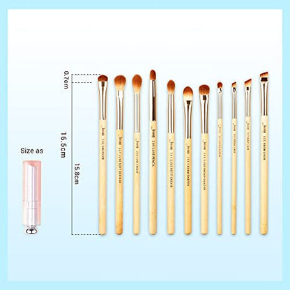 Jessup 15-Piece Bamboo Eye Makeup Brushes Set - Premium Synthetic Eyeshadow Blending, Concealer, Eyebrow & Eyeliner Brushes
