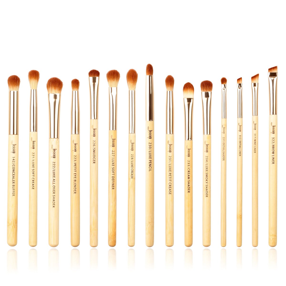 Jessup 15-Piece Bamboo Eye Makeup Brushes Set - Premium Synthetic Eyeshadow Blending, Concealer, Eyebrow & Eyeliner Brushes - görsel 1