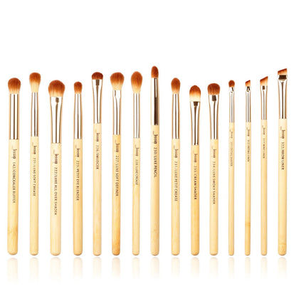 Jessup 15-Piece Bamboo Eye Makeup Brushes Set - Premium Synthetic Eyeshadow Blending, Concealer, Eyebrow & Eyeliner Brushes
