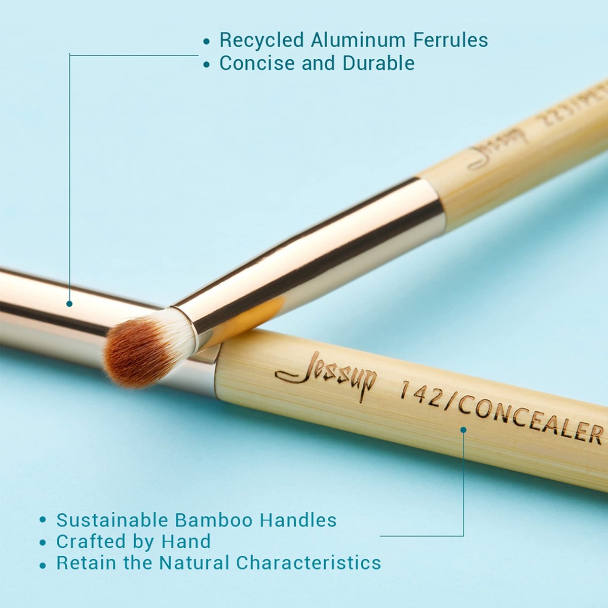 Jessup 15-Piece Bamboo Eye Makeup Brushes Set - Premium Synthetic Eyeshadow Blending, Concealer, Eyebrow & Eyeliner Brushes - görsel 9