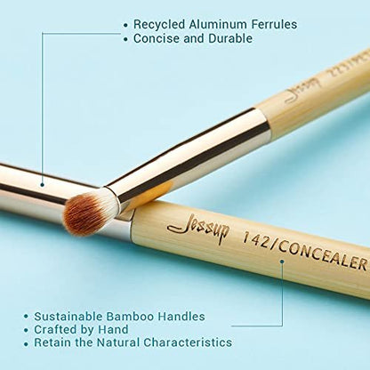 Jessup 15-Piece Bamboo Eye Makeup Brushes Set - Premium Synthetic Eyeshadow Blending, Concealer, Eyebrow & Eyeliner Brushes