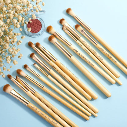 Jessup 15-Piece Bamboo Eye Makeup Brushes Set - Premium Synthetic Eyeshadow Blending, Concealer, Eyebrow & Eyeliner Brushes