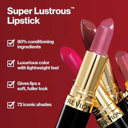 Revlon Super Lustrous Lipstick, Creamy Formula for Soft, Fuller-Looking Lips, Moisturized Feel, 043 Midnight Mystery, 0.15 oz