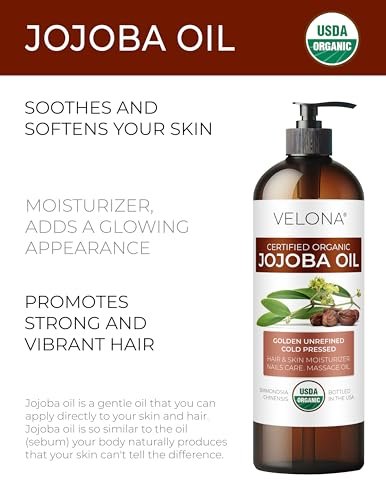 velona Jojoba Oil USDA Certified Organic - 8 fl oz (With Pump) | 100% Pure and Natural Golden Unrefined Cold Pressed Hexane Free Moisturizing Face Hair Body Skin Care