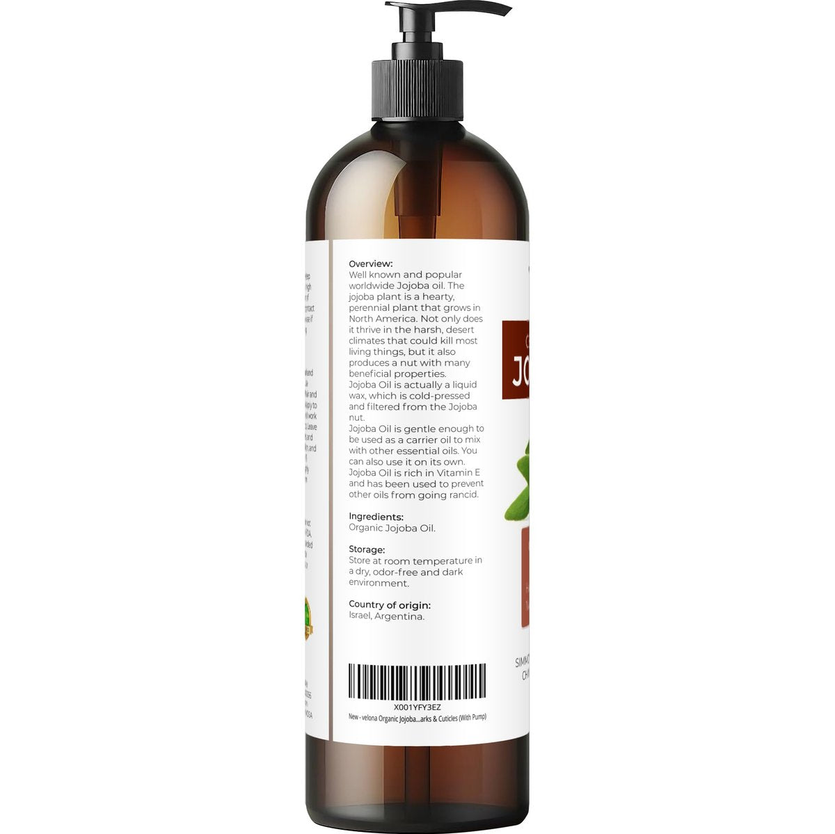 velona Jojoba Oil USDA Certified Organic - 8 fl oz (With Pump) | 100% Pure and Natural Golden Unrefined Cold Pressed Hexane Free Moisturizing Face Hair Body Skin Care - görsel 5