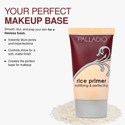 Palladio Rice Primer – Natural Rice Formula, Oil Control, Matte Finish, Beige, 0.71 oz Avelisse