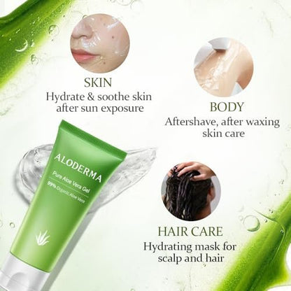 Aloderma 99% Pure Organic Aloe Vera Gel – Harvested Within 12 Hours, Natural Moisturizer for Face & Sensitive Skin (4.02 oz)