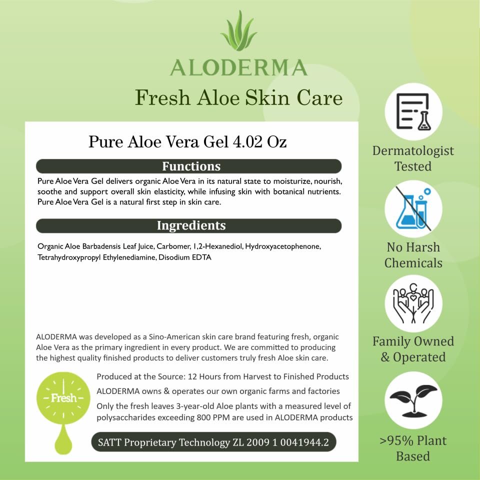 Aloderma 99% Pure Organic Aloe Vera Gel – Harvested Within 12 Hours, Natural Moisturizer for Face & Sensitive Skin (4.02 oz) - görsel 13