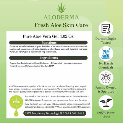 Aloderma 99% Pure Organic Aloe Vera Gel – Harvested Within 12 Hours, Natural Moisturizer for Face & Sensitive Skin (4.02 oz)