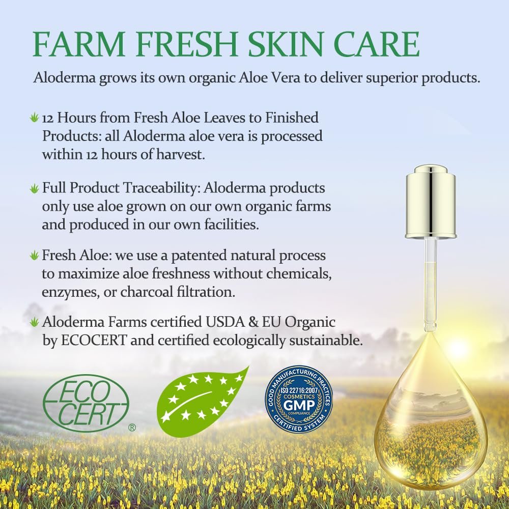 Aloderma 99% Pure Organic Aloe Vera Gel – Harvested Within 12 Hours, Natural Moisturizer for Face & Sensitive Skin (4.02 oz) - görsel 10