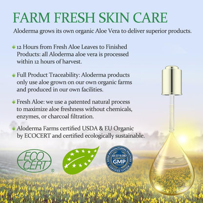 Aloderma 99% Pure Organic Aloe Vera Gel – Harvested Within 12 Hours, Natural Moisturizer for Face & Sensitive Skin (4.02 oz)