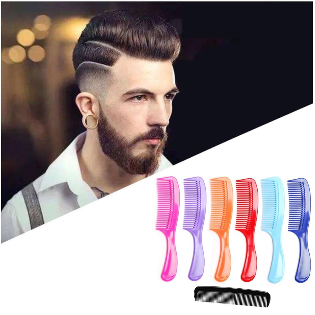LUXXII 8-Inch Colorful Styling Essentials Round Handle Comb Hair Combs (6 Pack) + 5-Inch Favorict Pocket Comb (A) - Multicolor Plastic Combs for Fine, Thick, Curly Hair - Men, Women & Kids - görsel 6