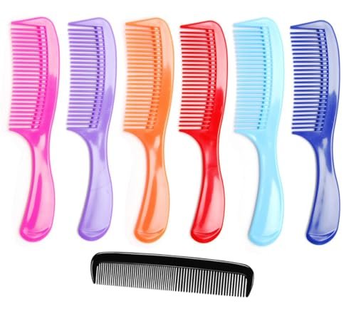 LUXXII 8-Inch Colorful Styling Essentials Round Handle Comb Hair Combs (6 Pack) + 5-Inch Favorict Pocket Comb (A) - Multicolor Plastic Combs for Fine, Thick, Curly Hair - Men, Women & Kids - görsel 2