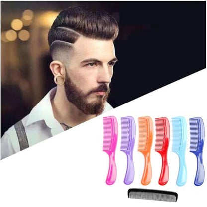 LUXXII 8-Inch Colorful Styling Essentials Round Handle Comb Hair Combs (6 Pack) + 5-Inch Favorict Pocket Comb (A) - Multicolor Plastic Combs for Fine, Thick, Curly Hair - Men, Women & Kids