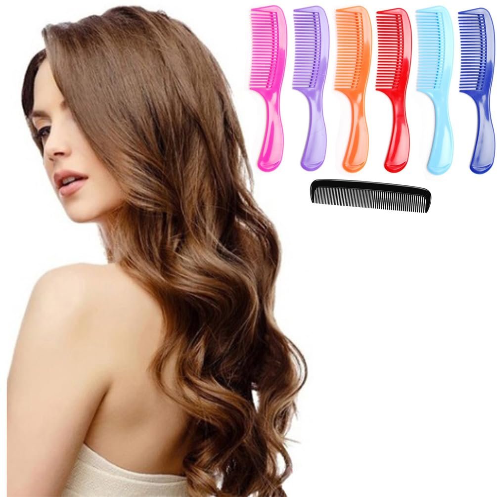 LUXXII 8-Inch Colorful Styling Essentials Round Handle Comb Hair Combs (6 Pack) + 5-Inch Favorict Pocket Comb (A) - Multicolor Plastic Combs for Fine, Thick, Curly Hair - Men, Women & Kids - görsel 3
