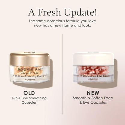 Crepe Erase Body Firm 4-in-1 Line Smoothing Capsules - Anti-Aging Hydrating Face and Eye Serum with Hyaluronic Acid and Multi-Chain Peptide for Wrinkles, Crepe Skin & Fine Lines, 30 Count Avelisse