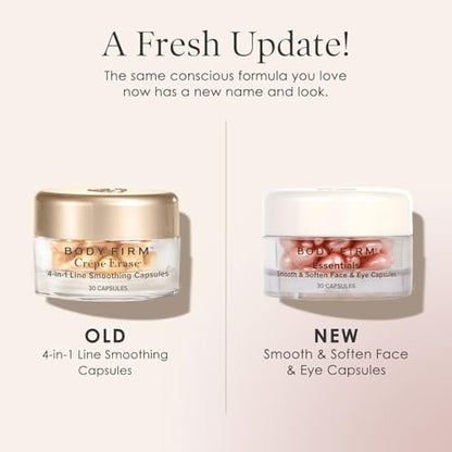 Crepe Erase Body Firm 4-in-1 Line Smoothing Capsules - Anti-Aging Hydrating Face and Eye Serum with Hyaluronic Acid and Multi-Chain Peptide for Wrinkles, Crepe Skin & Fine Lines, 30 Count Avelisse