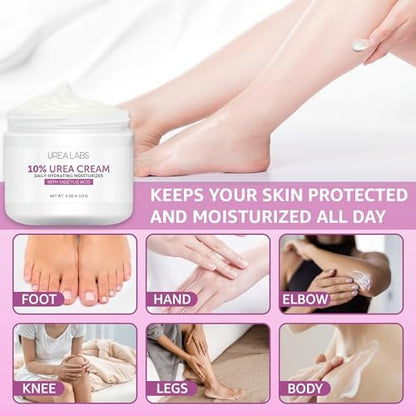 UREA LABS 10% Urea Cream with Aloe Vera, Jojoba Oil and Salicylic Acid - 150ml Hydrating Moisturizer for Dry, Chapped Hands, Feet, Face & Body - Repairs, Soothes & Nourishes Rough, Dry Skin - 4 Oz Avelisse