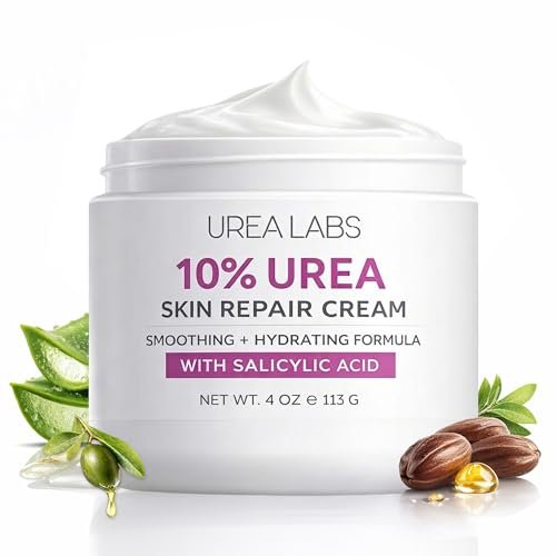 UREA LABS 10% Urea Cream with Aloe Vera, Jojoba Oil and Salicylic Acid - 150ml Hydrating Moisturizer for Dry, Chapped Hands, Feet, Face & Body - Repairs, Soothes & Nourishes Rough, Dry Skin - 4 Oz Avelisse