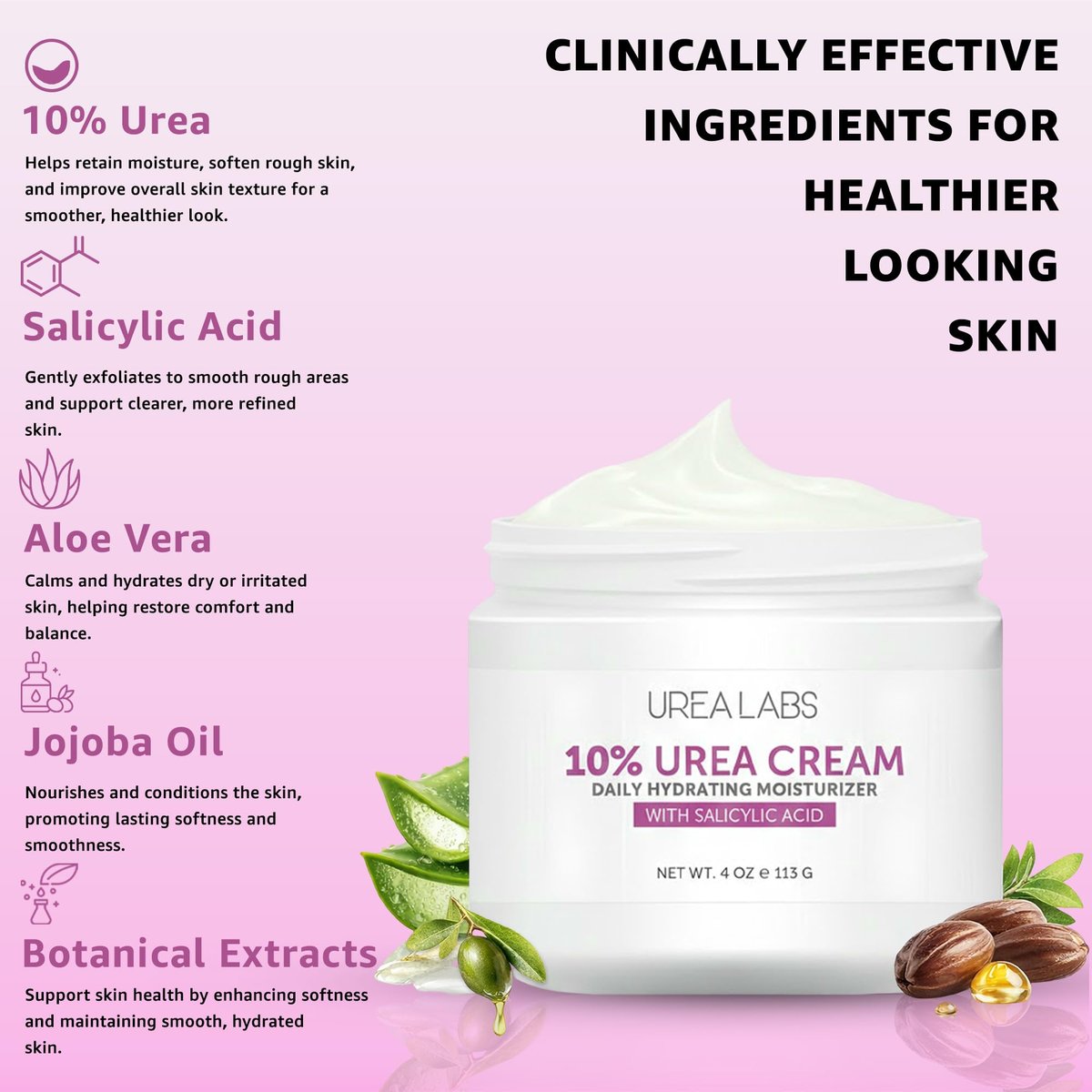 UREA LABS 10% Urea Cream with Aloe Vera, Jojoba Oil and Salicylic Acid - 150ml Hydrating Moisturizer for Dry, Chapped Hands, Feet, Face & Body - Repairs, Soothes & Nourishes Rough, Dry Skin - 4 Oz Avelisse