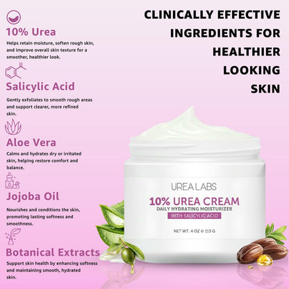 UREA LABS 10% Urea Cream with Aloe Vera, Jojoba Oil and Salicylic Acid - 150ml Hydrating Moisturizer for Dry, Chapped Hands, Feet, Face & Body - Repairs, Soothes & Nourishes Rough, Dry Skin - 4 Oz Avelisse