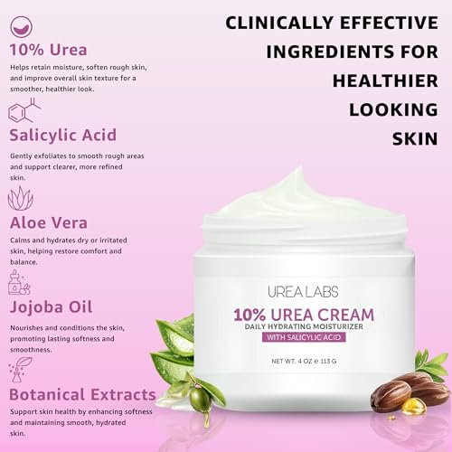 UREA LABS 10% Urea Cream with Aloe Vera, Jojoba Oil and Salicylic Acid - 150ml Hydrating Moisturizer for Dry, Chapped Hands, Feet, Face & Body - Repairs, Soothes & Nourishes Rough, Dry Skin - 4 Oz Avelisse