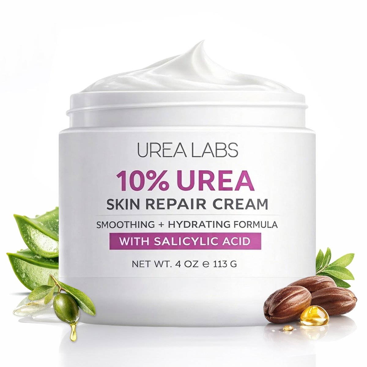 UREA LABS 10% Urea Cream with Aloe Vera, Jojoba Oil and Salicylic Acid - 150ml Hydrating Moisturizer for Dry, Chapped Hands, Feet, Face & Body - Repairs, Soothes & Nourishes Rough, Dry Skin - 4 Oz Avelisse