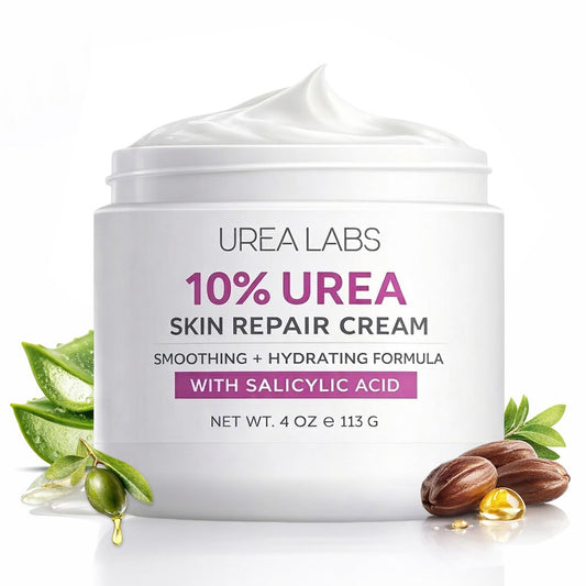 UREA LABS 10% Urea Cream with Aloe Vera, Jojoba Oil and Salicylic Acid - 150ml Hydrating Moisturizer for Dry, Chapped Hands, Feet, Face & Body - Repairs, Soothes & Nourishes Rough, Dry Skin - 4 Oz Avelisse
