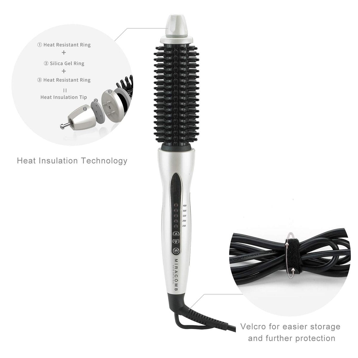 MIRACOMB Hair Curler Straightening Brush Ceramic Tourmaline Cool Touch PRO Multi Styler with 5 Heat Adjustments 1 Inch Barrel Auto Shut Off, Pearl White Avelisse