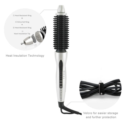 MIRACOMB Hair Curler Straightening Brush Ceramic Tourmaline Cool Touch PRO Multi Styler with 5 Heat Adjustments 1 Inch Barrel Auto Shut Off, Pearl White Avelisse