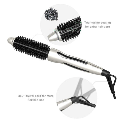 MIRACOMB Hair Curler Straightening Brush Ceramic Tourmaline Cool Touch PRO Multi Styler with 5 Heat Adjustments 1 Inch Barrel Auto Shut Off, Pearl White Avelisse