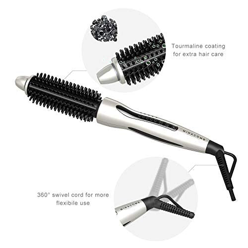 MIRACOMB Hair Curler Straightening Brush Ceramic Tourmaline Cool Touch PRO Multi Styler with 5 Heat Adjustments 1 Inch Barrel Auto Shut Off, Pearl White Avelisse