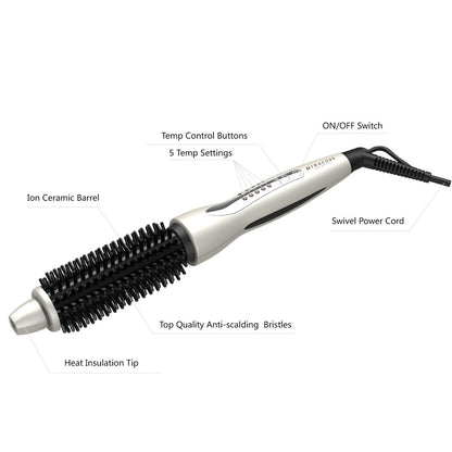 MIRACOMB Hair Curler Straightening Brush Ceramic Tourmaline Cool Touch PRO Multi Styler with 5 Heat Adjustments 1 Inch Barrel Auto Shut Off, Pearl White Avelisse