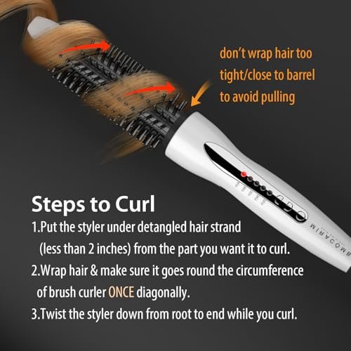 MIRACOMB Hair Curler Straightening Brush Ceramic Tourmaline Cool Touch PRO Multi Styler with 5 Heat Adjustments 1 Inch Barrel Auto Shut Off, Pearl White Avelisse