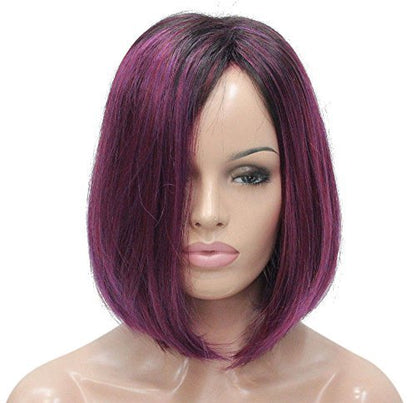 Lydell Women's Natural Wigs Wine Red Purple Medium Bob Style Synthetic Full Wig Avelisse
