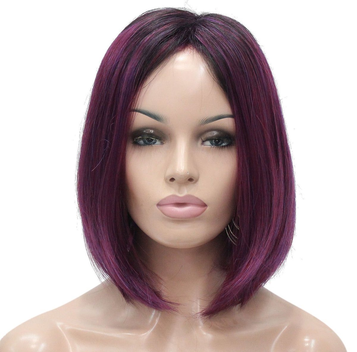 Lydell Women's Natural Wigs Wine Red Purple Medium Bob Style Synthetic Full Wig Avelisse