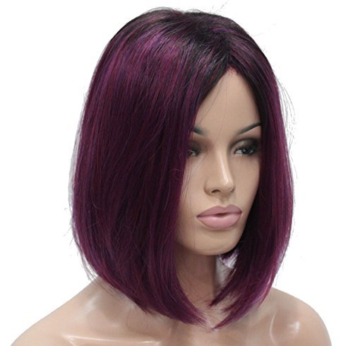 Lydell Women's Natural Wigs Wine Red Purple Medium Bob Style Synthetic Full Wig Avelisse