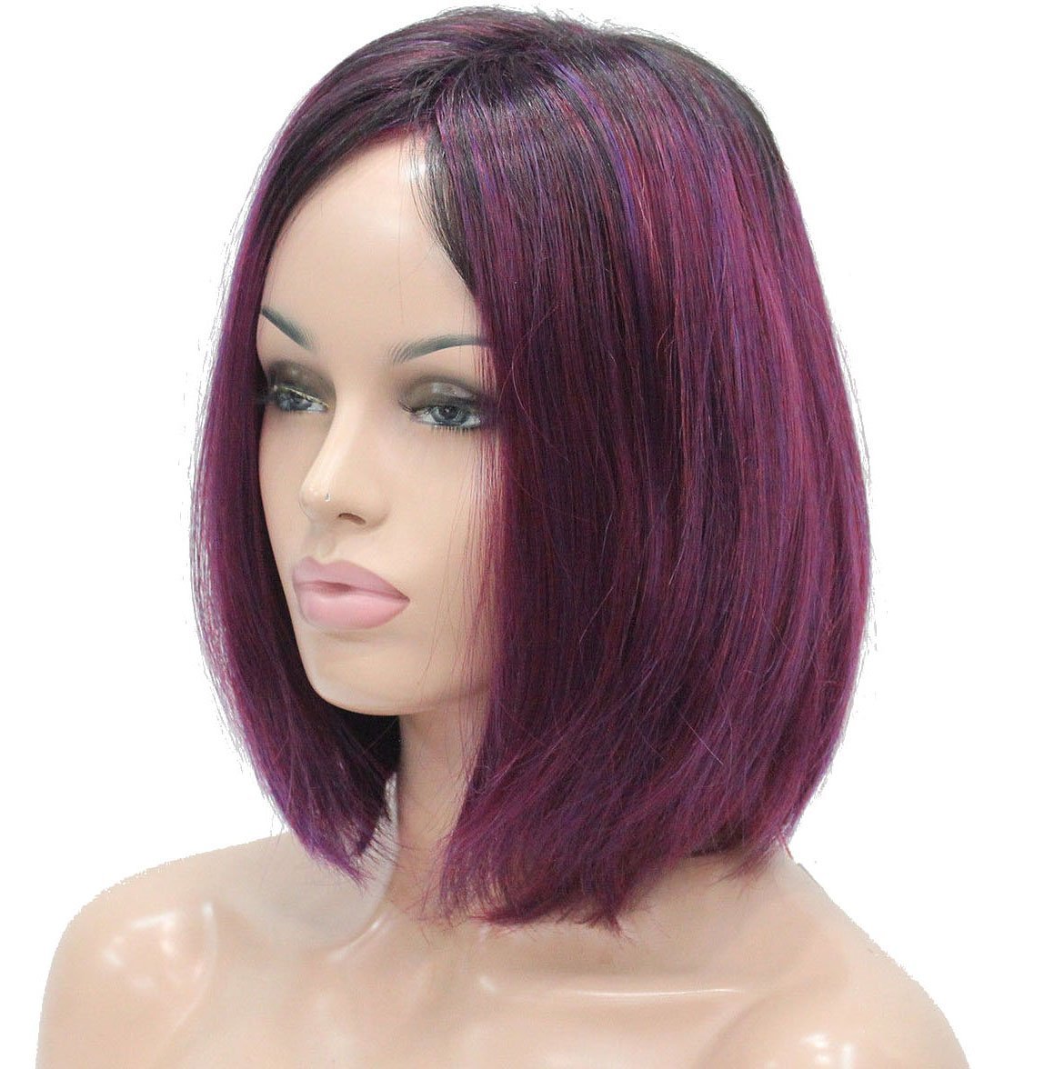 Lydell Women's Natural Wigs Wine Red Purple Medium Bob Style Synthetic Full Wig Avelisse