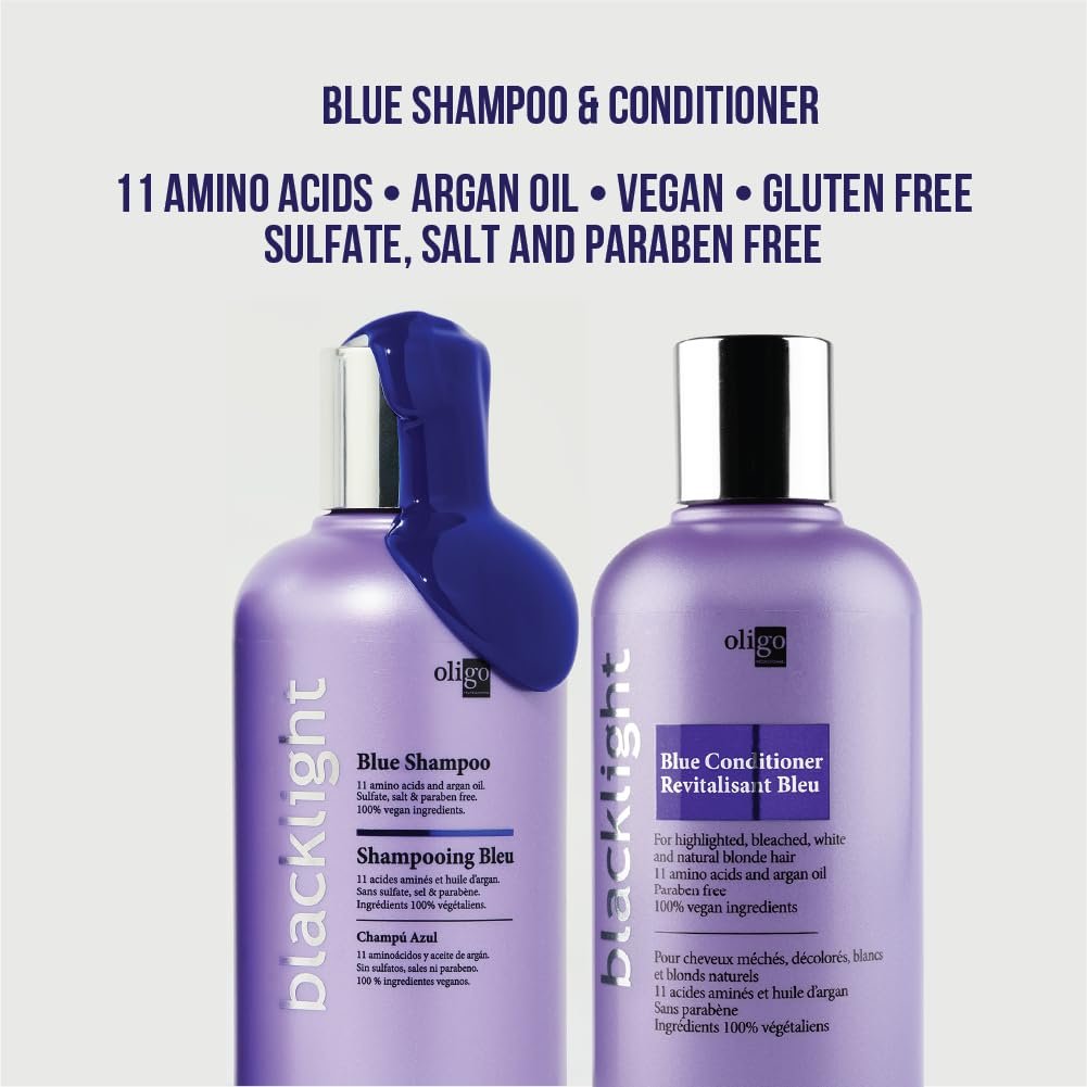 Oligo Professionnel Blacklight Blue Shampoo & Conditioner Duo Bundle for Blondes – Sulfate-Free, Vegan, Anti-Brass & Hydrating with Argan Oil (8.5 oz Each) Avelisse