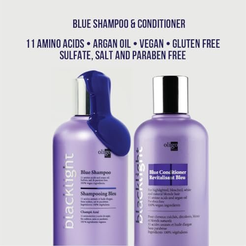 Oligo Professionnel Blacklight Blue Shampoo & Conditioner Duo Bundle for Blondes – Sulfate-Free, Vegan, Anti-Brass & Hydrating with Argan Oil (8.5 oz Each) Avelisse