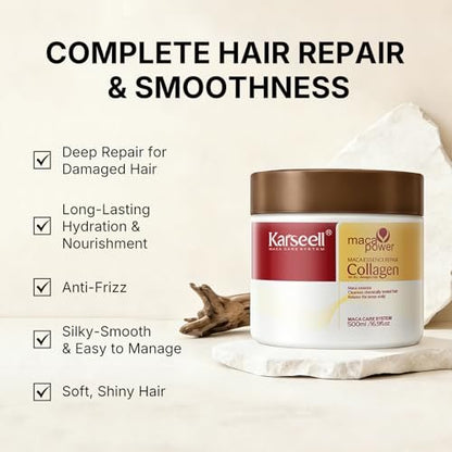 Karseell Collagen Hair Treatment Deep Repair Conditioning Argan Oil Collagen Hair Mask Essence for Dry Damaged Hair - 16.9 oz (500 ml) Avelisse