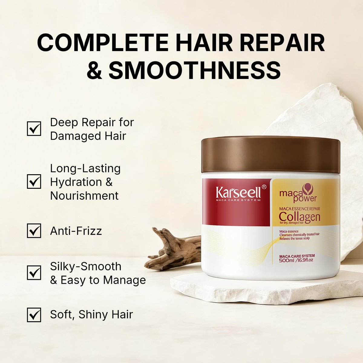Karseell Collagen Hair Treatment Deep Repair Conditioning Argan Oil Collagen Hair Mask Essence for Dry Damaged Hair - 16.9 oz (500 ml) Avelisse