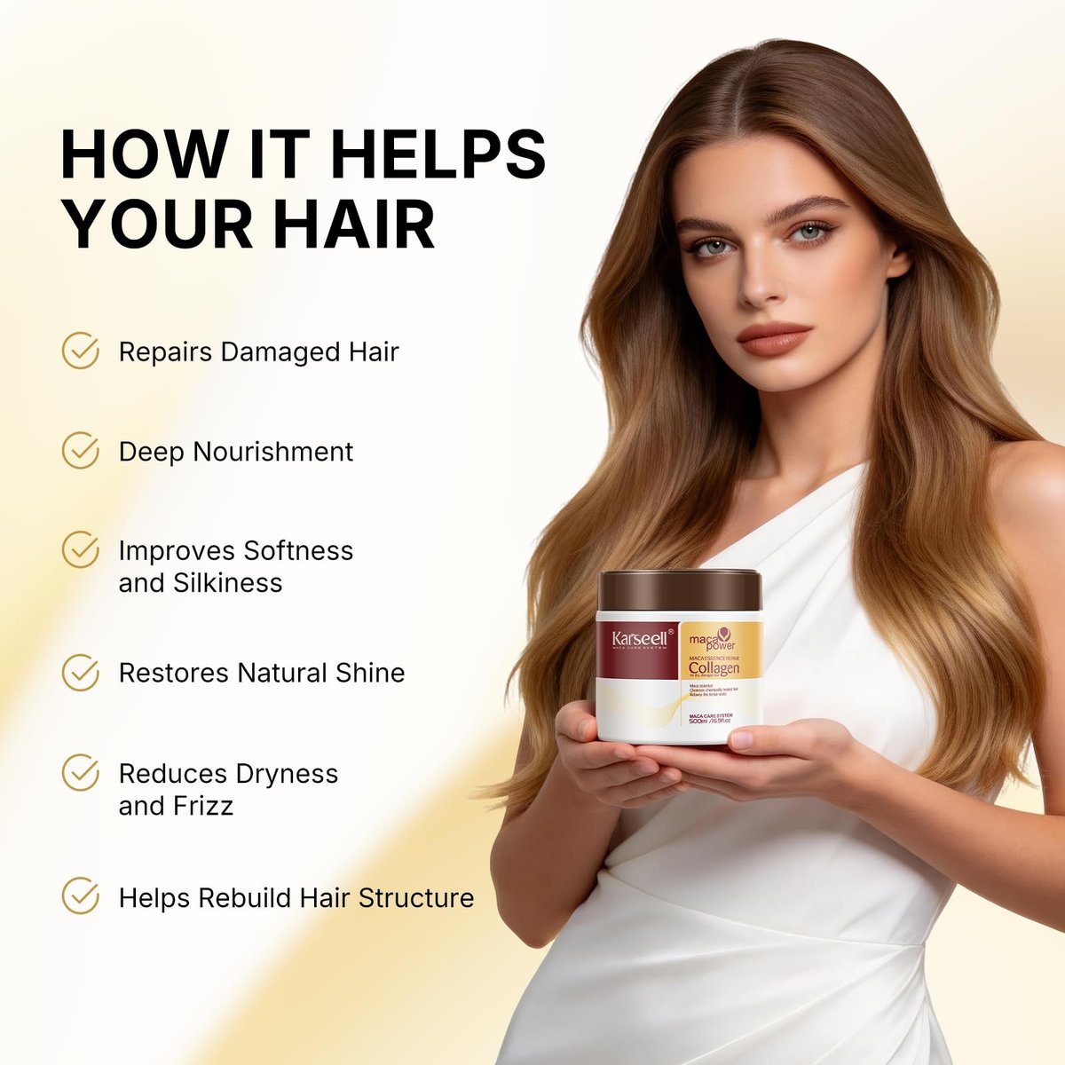 Karseell Collagen Hair Treatment Deep Repair Conditioning Argan Oil Collagen Hair Mask Essence for Dry Damaged Hair - 16.9 oz (500 ml) Avelisse