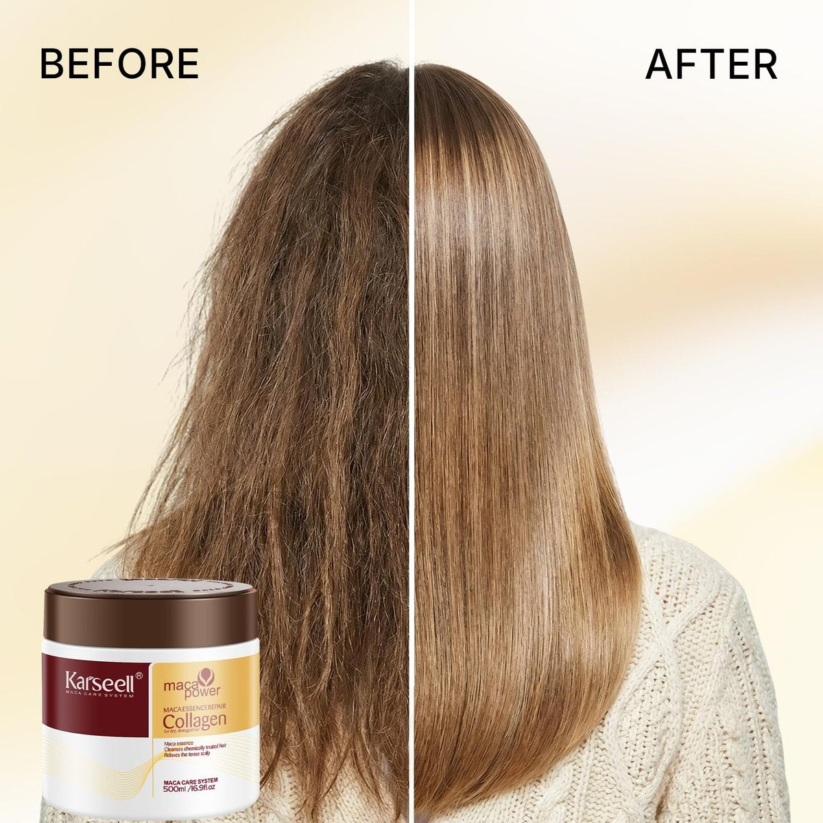Karseell Collagen Hair Treatment Deep Repair Conditioning Argan Oil Collagen Hair Mask Essence for Dry Damaged Hair - 16.9 oz (500 ml) Avelisse
