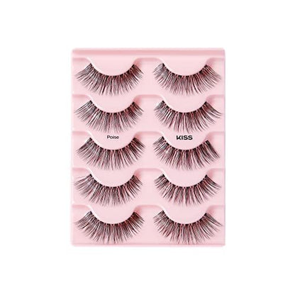 KISS Looks So Natural False Eyelashes Multipack - Poise Style, 5 Pairs, Lightweight & Comfortable, Cruelty-Free, Reusable Avelisse