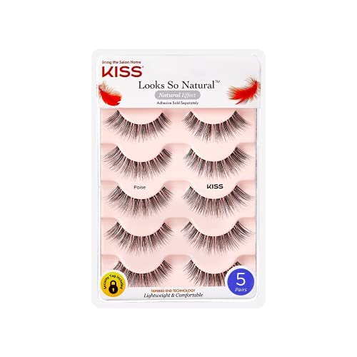KISS Looks So Natural False Eyelashes Multipack - Poise Style, 5 Pairs, Lightweight & Comfortable, Cruelty-Free, Reusable Avelisse