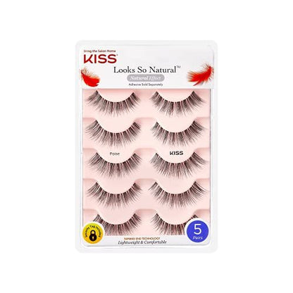 KISS Looks So Natural False Eyelashes Multipack - Poise Style, 5 Pairs, Lightweight & Comfortable, Cruelty-Free, Reusable Avelisse