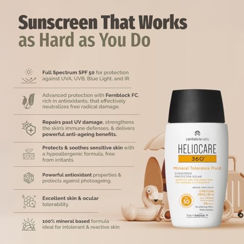 Heliocare 360 Mineral Tolerance Fluid SPF 50 - 50ml | Lightweight Sunscreen for Sensitive Skin Avelisse