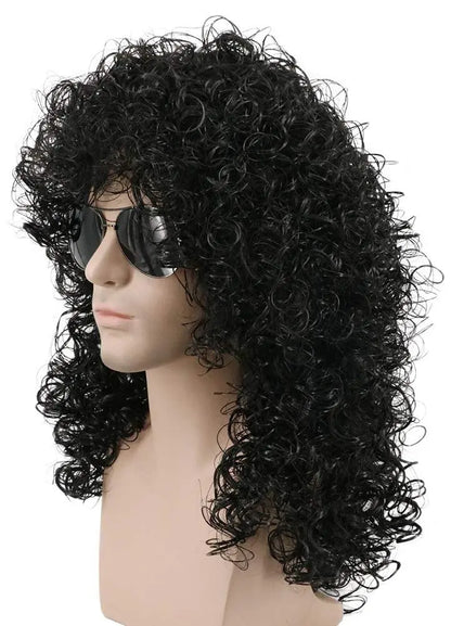 karlery 70s 80s Mens Long Curly Black Wig Afro Punk Rocker Halloween Party Costume Wig Avelisse